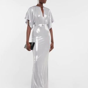 Norma Kamali belted lamé gown. Size xxs, color silver.